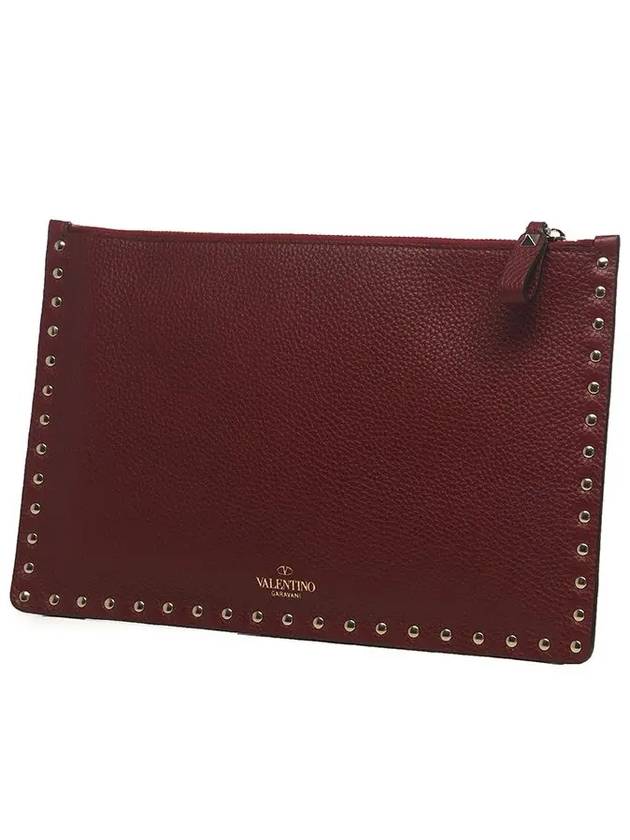 Gold Rockstud Clutch Burgundy VW2P0269VSH C52 - VALENTINO - BALAAN 3