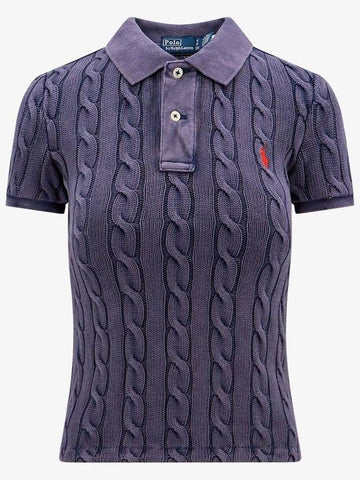 Embroidered Logo Slim Fit Knit Polo Shirt Purple - POLO RALPH LAUREN - BALAAN 1