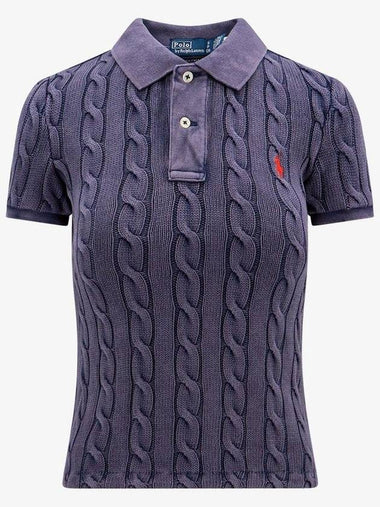 Embroidered Logo Slim Fit Knit Polo Shirt Purple - POLO RALPH LAUREN - BALAAN 1