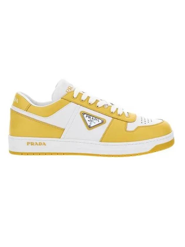 Men's Downtown Triangle Logo Leather Low Top Sneakers White Sun - PRADA - BALAAN 1