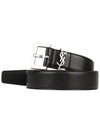 Silver Hardware Monogram Buckle Leather Belt Black - SAINT LAURENT - BALAAN 3