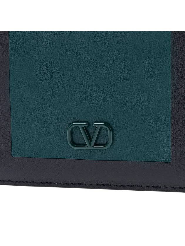 V Logo Signature Half Wallet Black Green - VALENTINO - BALAAN 7