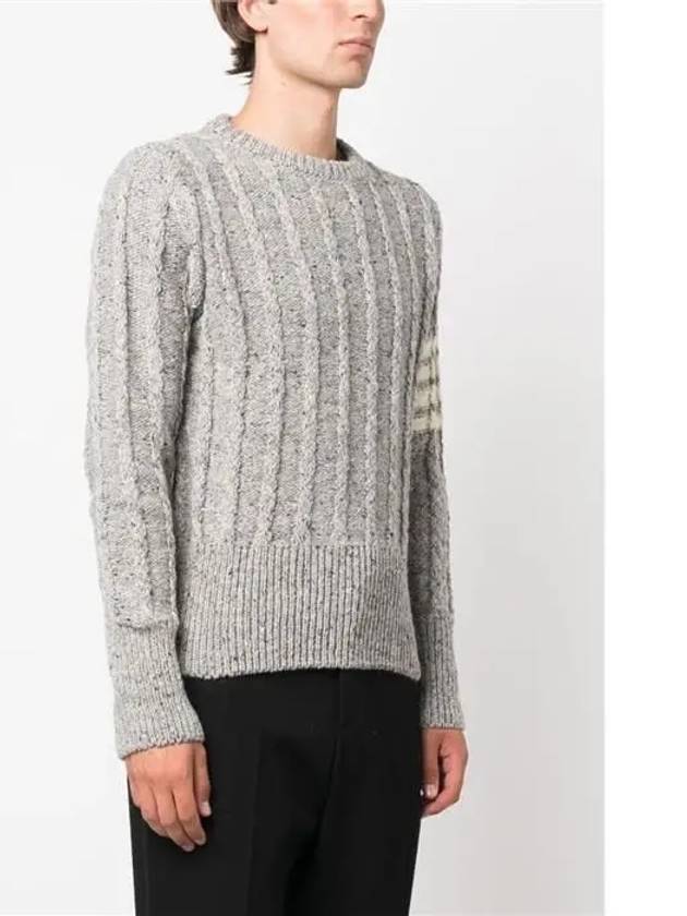 Donegal Twist Cable 4-Bar Classic Crewneck Knit Top Light Grey - THOM BROWNE - BALAAN 4