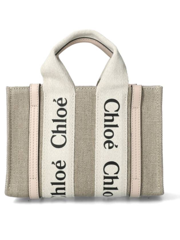 Woody Linen Canvas Calfskin Tote Bag Cement Pink - CHLOE - BALAAN 7