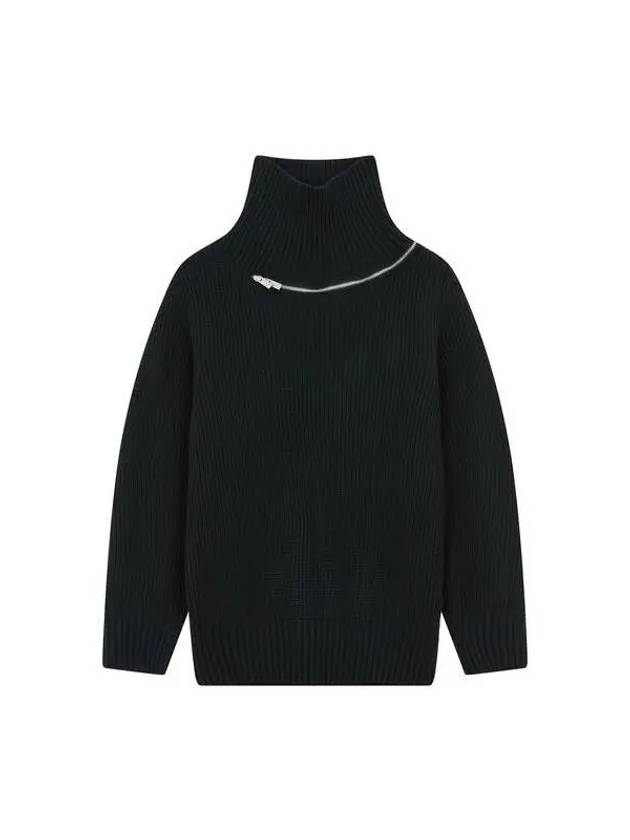 Women's Zipper High Neck Wool Knit Pullover Black 271381 - SACAI - BALAAN 1