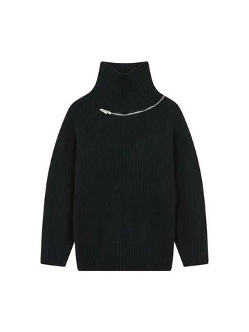 Women's Zipper High Neck Wool Knit Pullover Black 271381 - SACAI - BALAAN 1