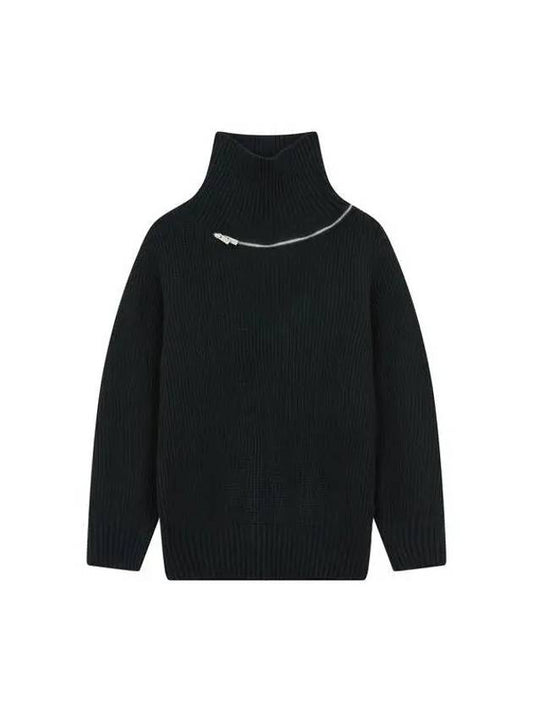 Women's Zipper High Neck Wool Knit Pullover Black 271381 - SACAI - BALAAN 1