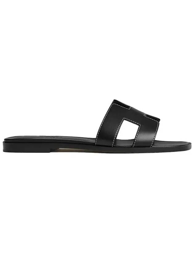 Oran Calfskin Slippers Noir Piqures Ecrues Black - HERMES - BALAAN 1