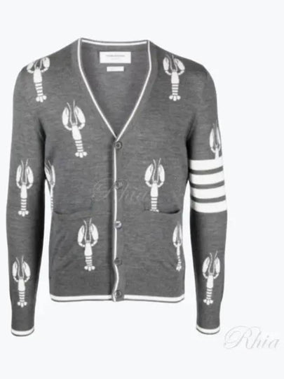 Lobster Merino Relaxed V-neck Cardigan Medium Grey - THOM BROWNE - BALAAN 2