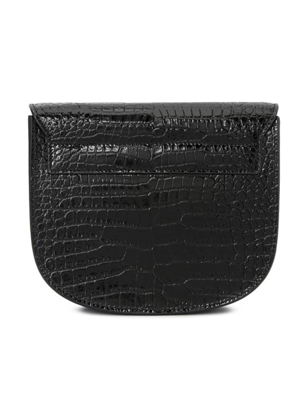 Kaia Shiny Crocodile-Embossed Leather Small Shoulder Bag Black - SAINT LAURENT - BALAAN 4