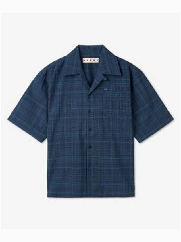 Embroidered Logo Pocket Check Short Sleeve Shirt Navy - MARNI - BALAAN 2