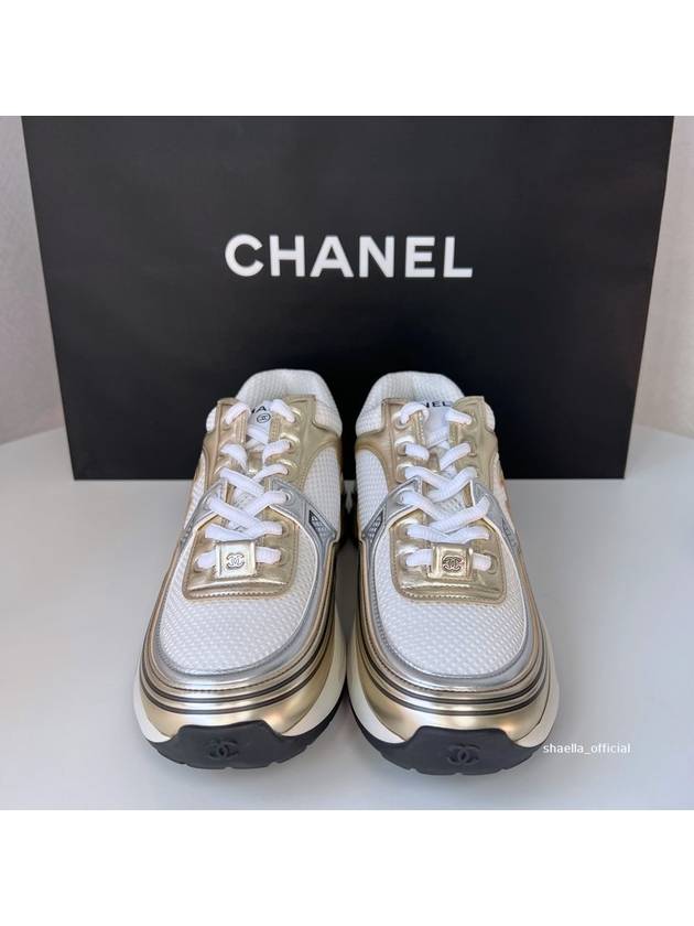 Fabric Laminated Low Top Sneakers Gold - CHANEL - BALAAN 5