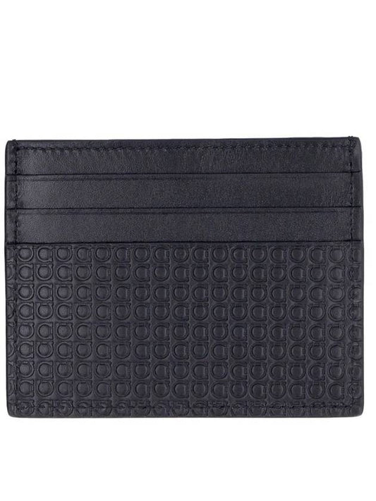 Salvatore Men's Multi Gancini Logo Embossed Card Wallet Black - SALVATORE FERRAGAMO - BALAAN.