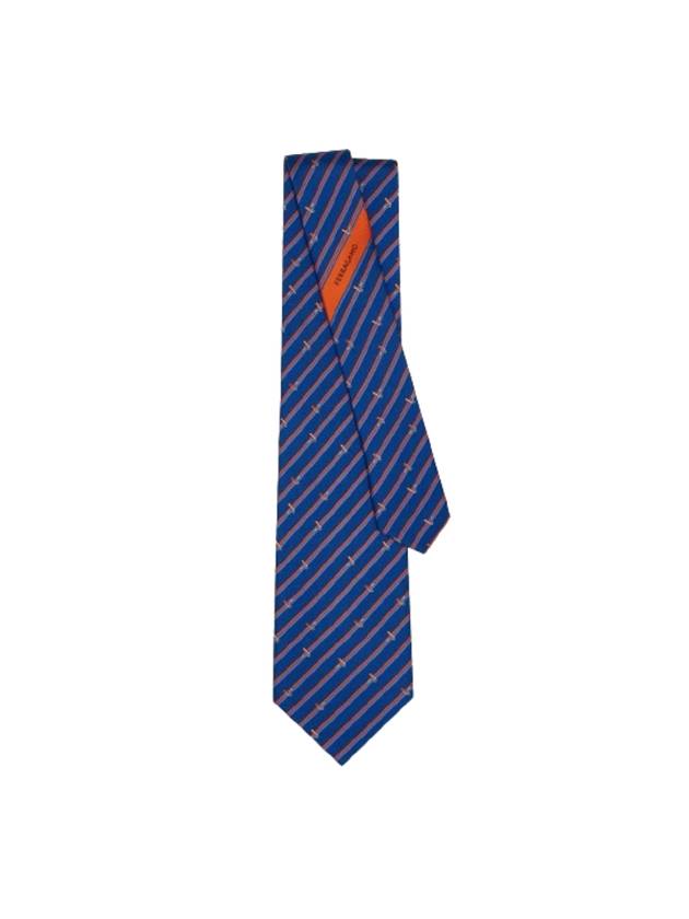 Tonal Print Silk Tie Marino - SALVATORE FERRAGAMO - BALAAN 1