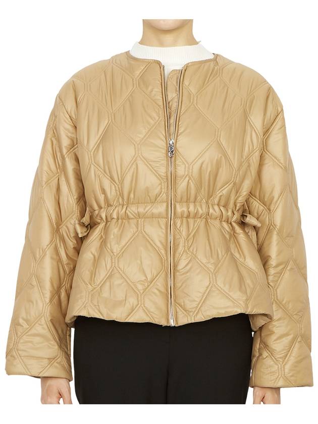 Women's Quilted Recycled Nylon Down Zip-Up Jacket Beige - GANNI - BALAAN 3