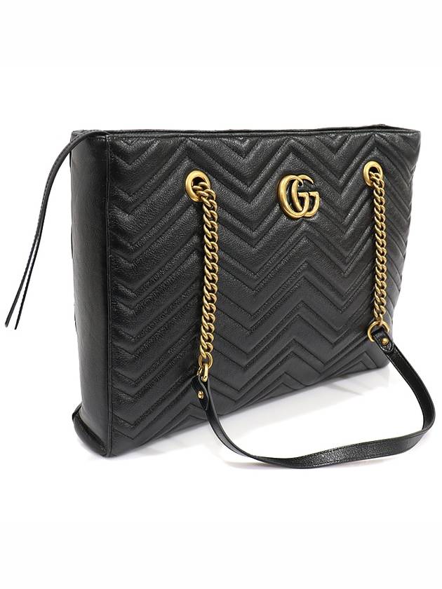 524578 Black Matelasse Chevron Gold Chain GG Marmont Medium Shoulder Bag - GUCCI - BALAAN 3