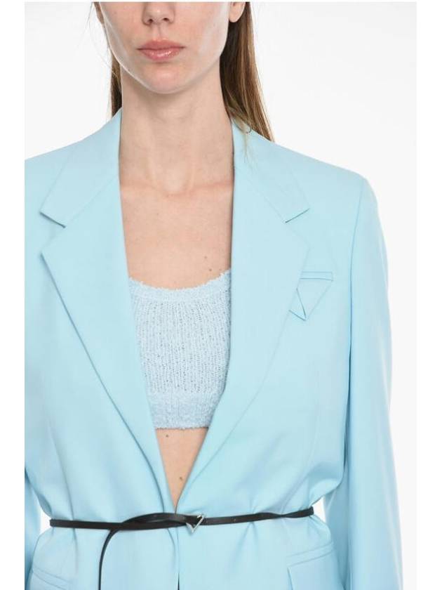 Belted Wool Blazer Jacket Light Blue - BOTTEGA VENETA - BALAAN 4