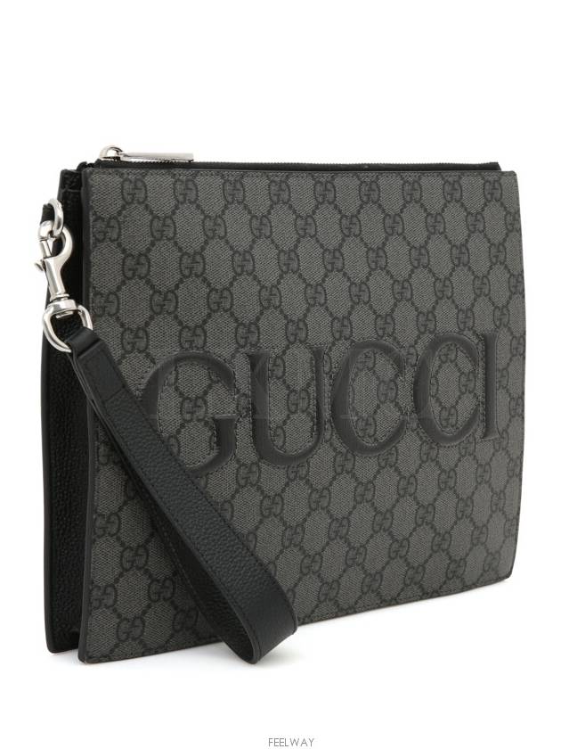 GG Supreme Canvas Zipper Clutch Bag Gray Strap 768374 - GUCCI - BALAAN 3