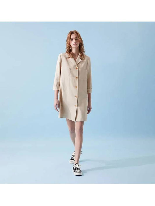 Linen long jacket mini dress beige 021B - VOYONN - BALAAN 1