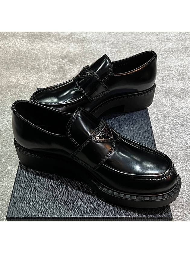 Chocolate Brushed Leather Loafers Black - PRADA - BALAAN 6