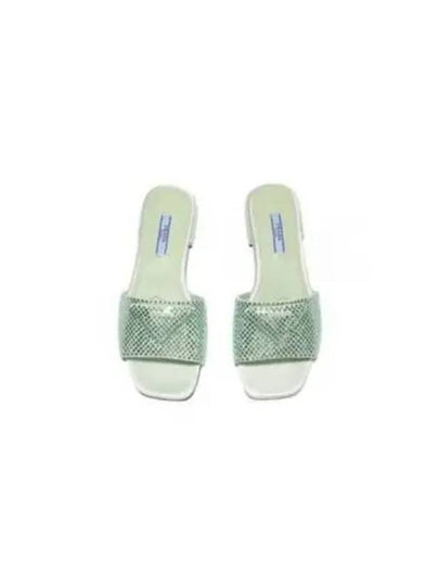 Logo Rhinestone Slippers Pastel Green - PRADA - BALAAN 2