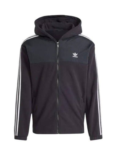 3 Stripe Teddy Fleece Zip-Up Hoodie Black - ADIDAS - BALAAN 1