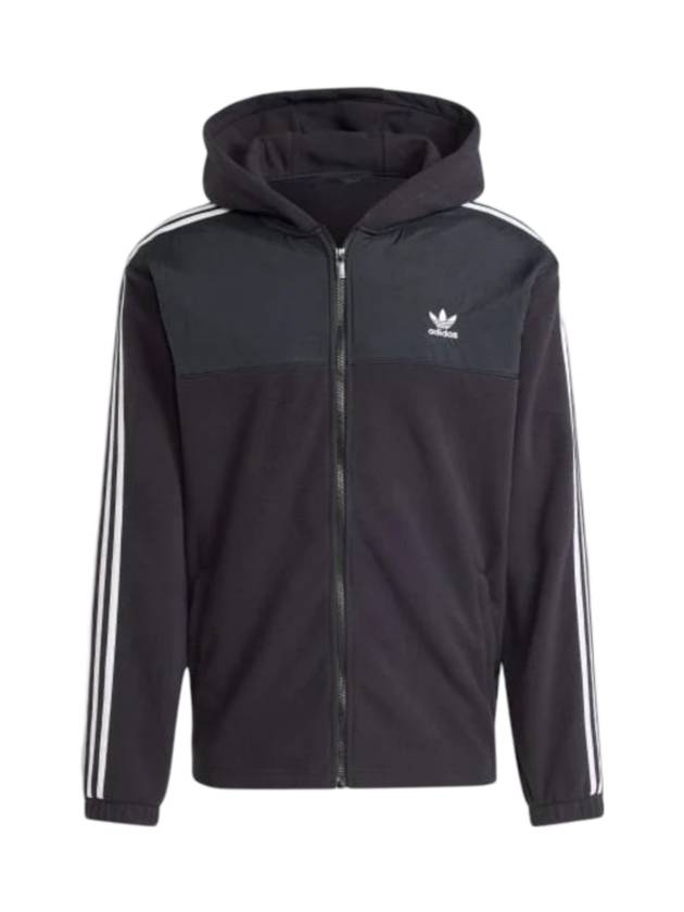 3 Stripe Teddy Fleece Zip-Up Hoodie Black - ADIDAS - BALAAN 1