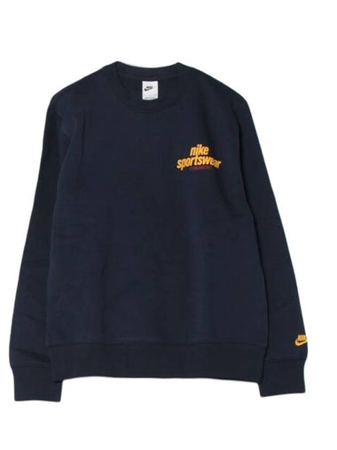 Club Fleece Crew Neck Sweatshirt Navy - NIKE - BALAAN 1