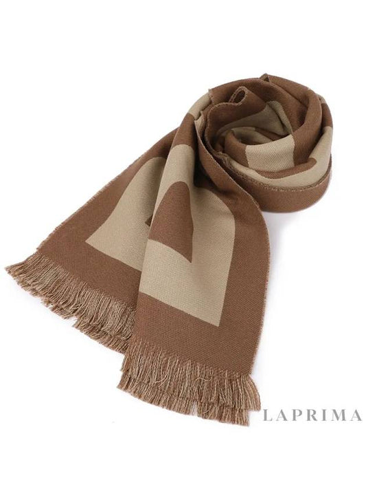 Logo Fringe Wool Muffler Birch Brown - BURBERRY - BALAAN.