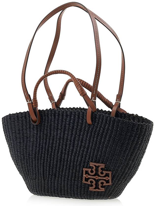 Small Ella Straw Basket Tote Bag Navy - TORY BURCH - BALAAN 4