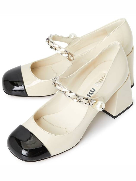 Women's Patent Leather Pumps Ivory Black - MIU MIU - BALAAN 2