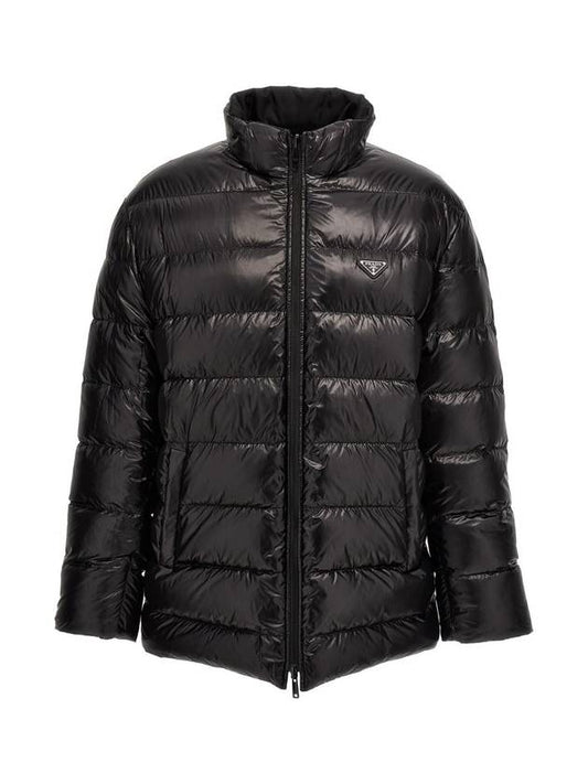 Triangle Logo Reversible Re-Nylon Down Padded Jacket Black - PRADA - BALAAN 1