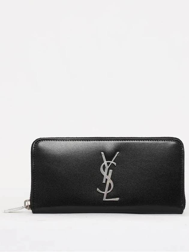 Monogram Silver Logo Zip Around Long Wallet Black - SAINT LAURENT - BALAAN 2