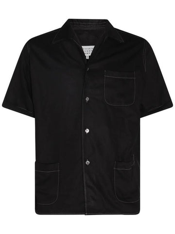 Back Stitch Pocket Viscose Short Sleeve Shirt Black - MAISON MARGIELA - BALAAN 1