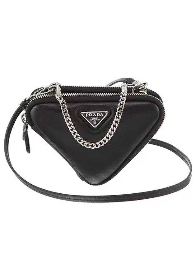 Triangle Logo Leather Mini Pouch Bag Black - PRADA - BALAAN 3