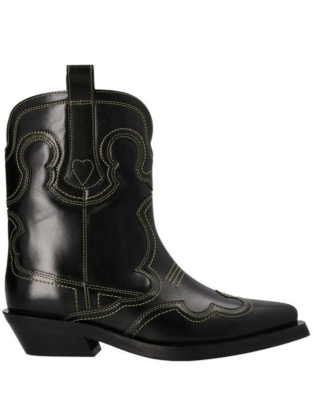 Embroidered Western Ankle Middle Boots Black - GANNI - BALAAN.