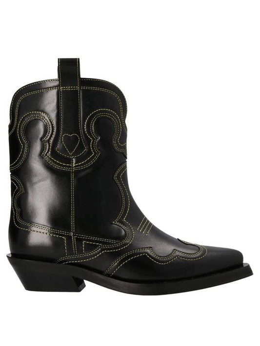 Embroidered Western Ankle Middle Boots Black - GANNI - BALAAN.