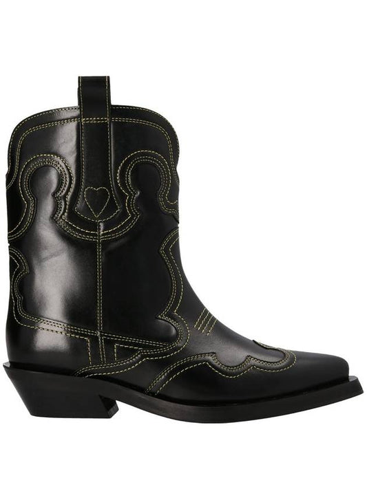 Embroidered Western Ankle Middle Boots Black - GANNI - BALAAN 1