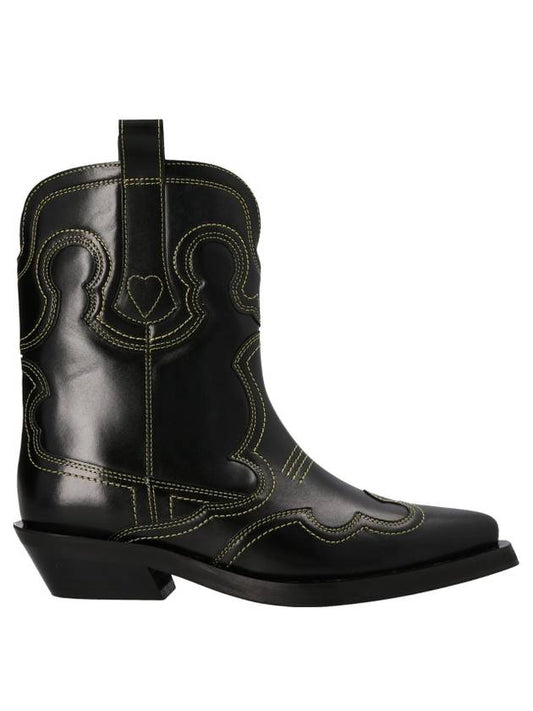 Embroidered Western Ankle Middle Boots Black - GANNI - BALAAN 1