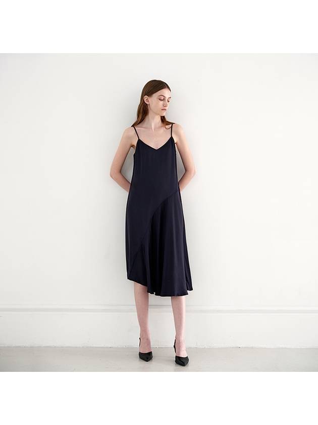 Unbalanced flare satin slip dressNavy - SUBSET - BALAAN 2