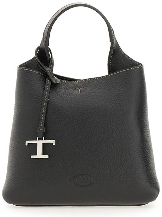 Logo Mini Leather Tote Bag Black - TOD'S - BALAAN 3