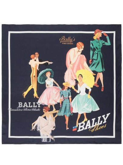 Illustration Print Silk Scarf Midnight Blue - BALLY - BALAAN 2