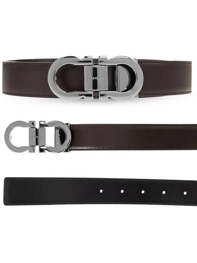 Gancini Reversible Leather Belt Black Dark Brown - SALVATORE FERRAGAMO - BALAAN 2