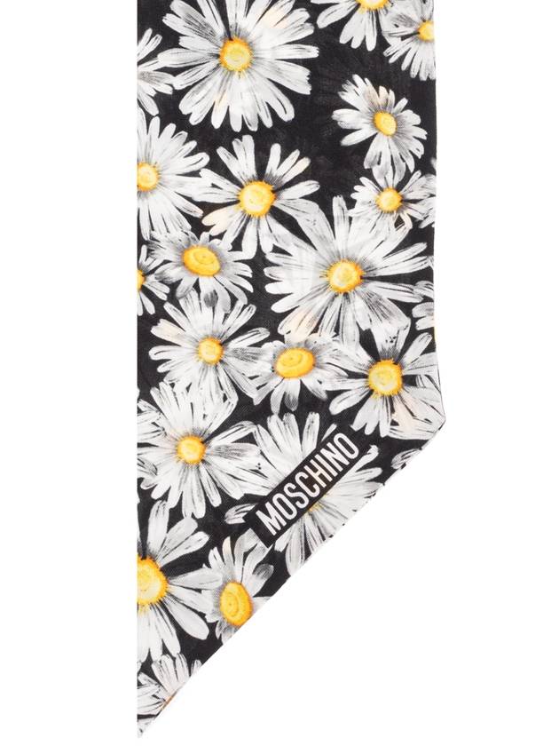 Moschino Silk Scarf With Floral Motif, Women's, Black - MOSCHINO - BALAAN 3