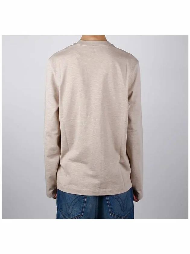 Chain Stitch Heart Logo Long Sleeve T-Shirt Light Beige - AMI - BALAAN 5