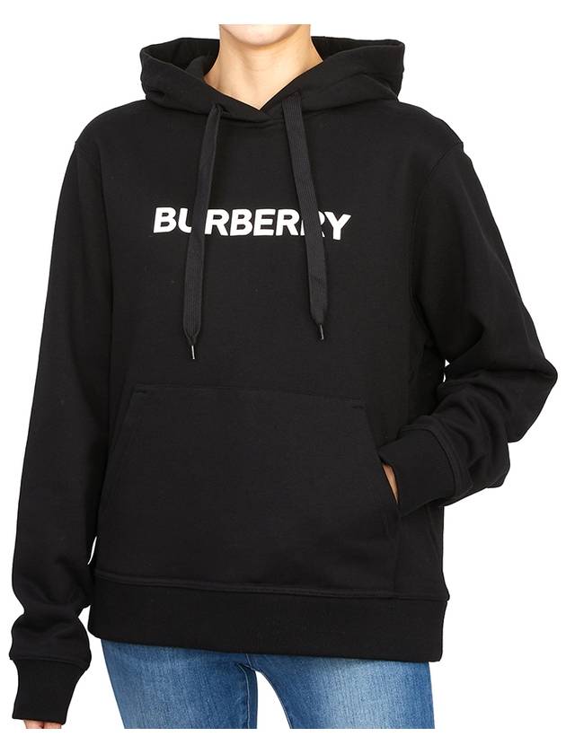 Logo Print Cotton Oversized Hoodie Black - BURBERRY - BALAAN 8