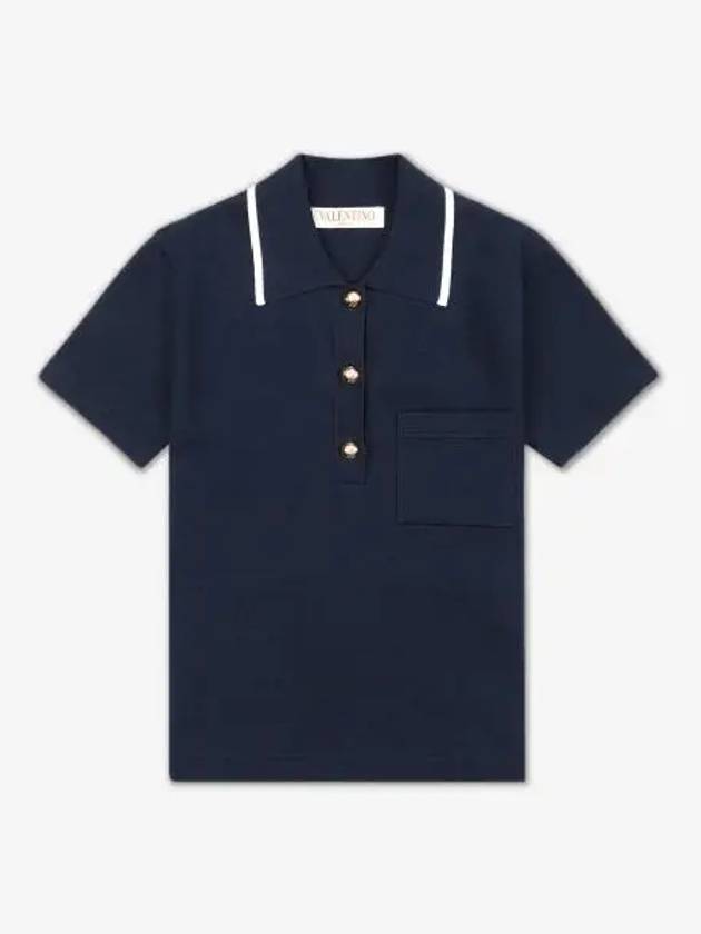 Button Details Short Sleeve Polo Shirt Navy - VALENTINO - BALAAN 2