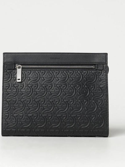 Embossed Logo Zipped Clutch Bag Black - SALVATORE FERRAGAMO - BALAAN 2