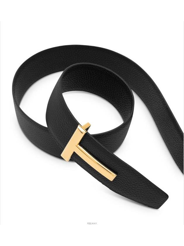 Gold Soft Grain Leather T Icon Belt Brown Black - TOM FORD - BALAAN 9