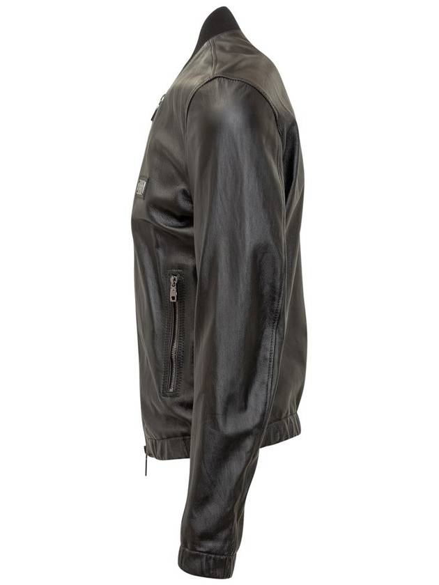 Men's Brand Tag Leather Jacket Black - DOLCE&GABBANA - BALAAN 4